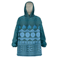 Bula Fiji Iri ni Meke Wearable Blanket Hoodie Karakarawa Fijian Masi LT14 One Size Blue - Polynesian Pride