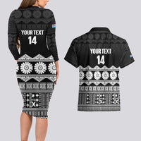 Fiji Tapa Rugby Custom Couples Matching Long Sleeve Bodycon Dress and Hawaiian Shirt Go Fijiana LT14 - Polynesian Pride