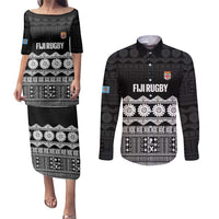 Fiji Tapa Rugby Custom Couples Matching Puletasi and Long Sleeve Button Shirt Go Fijiana - Polynesian Pride