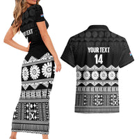 Fiji Tapa Rugby Custom Couples Matching Short Sleeve Bodycon Dress and Hawaiian Shirt Go Fijiana LT14 - Polynesian Pride