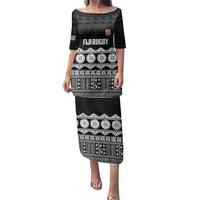 Fiji Tapa Rugby Custom Family Matching Puletasi and Hawaiian Shirt Go Fijiana LT14 Mom's Dress Black - Polynesian Pride