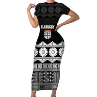 Fiji Tapa Rugby Custom Family Matching Short Sleeve Bodycon Dress and Hawaiian Shirt Go Fijiana LT14 Mom's Dress Black - Polynesian Pride