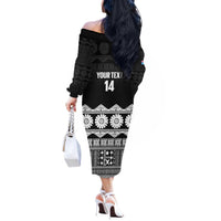 Fiji Tapa Rugby Custom Off The Shoulder Long Sleeve Dress Go Fijiana LT14 - Polynesian Pride