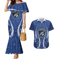 Auckland 2026 Rugby Custom Couples Matching Mermaid Dress and Hawaiian Shirt NZ Maori Silver Fern LT14 Blue - Polynesian Pride