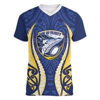 Bay of Plenty 2026 Rugby Custom Women V-Neck T-Shirt NZ Maori Silver Fern LT14 Female Blue - Polynesian Pride