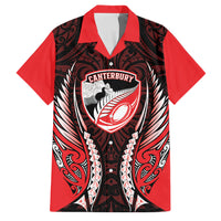 Canterbury 2026 Rugby Custom Family Matching Off Shoulder Short Dress and Hawaiian Shirt NZ Maori Silver Fern LT14 Dad's Shirt - Short Sleeve Red - Polynesian Pride