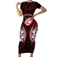 Counties Manukau 2026 Rugby Custom Family Matching Short Sleeve Bodycon Dress and Hawaiian Shirt NZ Maori Silver Fern LT14 Mom's Dress Red - Polynesian Pride