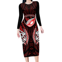 Counties Manukau 2026 Rugby Custom Long Sleeve Bodycon Dress NZ Maori Silver Fern