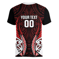 Counties Manukau 2026 Rugby Custom Women V-Neck T-Shirt NZ Maori Silver Fern LT14 - Polynesian Pride