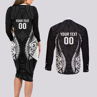 Hawke's Bay 2026 Rugby Custom Couples Matching Long Sleeve Bodycon Dress and Long Sleeve Button Shirt NZ Maori Silver Fern LT14 - Polynesian Pride