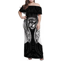 Hawke's Bay 2026 Rugby Custom Family Matching Off Shoulder Maxi Dress and Hawaiian Shirt NZ Maori Silver Fern LT14 Mom's Dress Black - Polynesian Pride