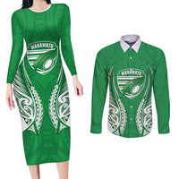 Manawatu 2026 Rugby Custom Couples Matching Long Sleeve Bodycon Dress and Long Sleeve Button Shirt NZ Maori Silver Fern LT14 Green - Polynesian Pride
