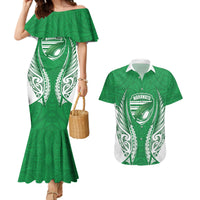 Manawatu 2026 Rugby Custom Couples Matching Mermaid Dress and Hawaiian Shirt NZ Maori Silver Fern LT14 Green - Polynesian Pride