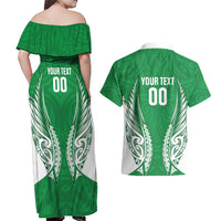 Manawatu 2026 Rugby Custom Couples Matching Off Shoulder Maxi Dress and Hawaiian Shirt NZ Maori Silver Fern LT14 - Polynesian Pride