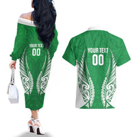 Manawatu 2026 Rugby Custom Couples Matching Off The Shoulder Long Sleeve Dress and Hawaiian Shirt NZ Maori Silver Fern LT14 - Polynesian Pride