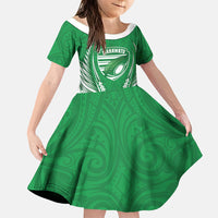 Manawatu 2026 Rugby Custom Family Matching Puletasi and Hawaiian Shirt NZ Maori Silver Fern LT14 Daughter's Dress Green - Polynesian Pride