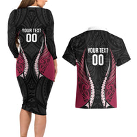 North Harbour 2026 Rugby Custom Couples Matching Long Sleeve Bodycon Dress and Hawaiian Shirt NZ Maori Silver Fern LT14 - Polynesian Pride