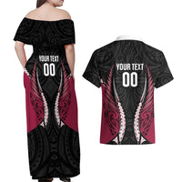 North Harbour 2026 Rugby Custom Couples Matching Off Shoulder Maxi Dress and Hawaiian Shirt NZ Maori Silver Fern LT14 - Polynesian Pride