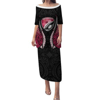 North Harbour 2026 Rugby Custom Puletasi NZ Maori Silver Fern LT14 Long Dress Maroon - Polynesian Pride