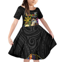Kadayawan Philippines Family Matching Off Shoulder Short Dress and Hawaiian Shirt Filipino Eagle Happy 39th Anniversary LT14 Daughter's Dress Black - Polynesian Pride