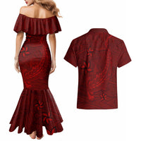 Oxblood Polynesia Couples Matching Mermaid Dress and Hawaiian Shirt Hawaiian Tribal Hammerhead Shark Tattoo LT14 - Polynesian Pride