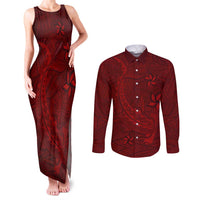 Oxblood Polynesia Couples Matching Tank Maxi Dress and Long Sleeve Button Shirt Hawaiian Tribal Hammerhead Shark Tattoo LT14 Oxblood - Polynesian Pride