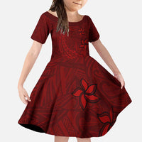 Oxblood Polynesia Family Matching Long Sleeve Bodycon Dress and Hawaiian Shirt Hawaiian Tribal Hammerhead Shark Tattoo LT14 Daughter's Dress Oxblood - Polynesian Pride