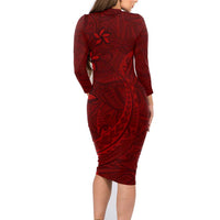 Oxblood Polynesia Family Matching Long Sleeve Bodycon Dress and Hawaiian Shirt Hawaiian Tribal Hammerhead Shark Tattoo LT14 - Polynesian Pride