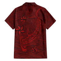 Oxblood Polynesia Family Matching Off The Shoulder Long Sleeve Dress and Hawaiian Shirt Hawaiian Tribal Hammerhead Shark Tattoo LT14 - Polynesian Pride