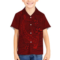 Oxblood Polynesia Family Matching Off The Shoulder Long Sleeve Dress and Hawaiian Shirt Hawaiian Tribal Hammerhead Shark Tattoo LT14 Son's Shirt Oxblood - Polynesian Pride