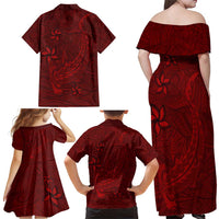 Oxblood Polynesia Family Matching Off Shoulder Maxi Dress and Hawaiian Shirt Hawaiian Tribal Hammerhead Shark Tattoo LT14 - Polynesian Pride
