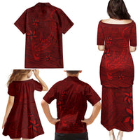 Oxblood Polynesia Family Matching Puletasi and Hawaiian Shirt Hawaiian Tribal Hammerhead Shark Tattoo LT14 - Polynesian Pride