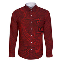 Oxblood Polynesia Family Matching Puletasi and Hawaiian Shirt Hawaiian Tribal Hammerhead Shark Tattoo LT14 Dad's Shirt - Long Sleeve Oxblood - Polynesian Pride