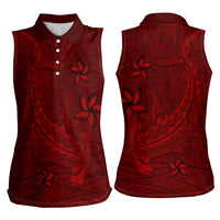 Oxblood Polynesia Women Sleeveless Polo Shirt Hawaiian Tribal Hammerhead Shark Tattoo LT14 - Polynesian Pride