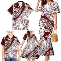 Polynesian Tropical Flowers Oxblood Color Family Matching Mermaid Dress and Hawaiian Shirt LT14 - Polynesian Pride