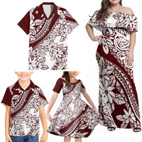 Polynesian Tropical Flowers Oxblood Color Family Matching Off Shoulder Maxi Dress and Hawaiian Shirt LT14 - Polynesian Pride