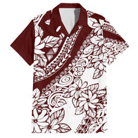 Polynesian Tropical Flowers Oxblood Color Family Matching Puletasi and Hawaiian Shirt LT14 Dad's Shirt - Short Sleeve Oxblood - Polynesian Pride
