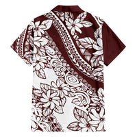 Polynesian Tropical Flowers Oxblood Color Family Matching Short Sleeve Bodycon Dress and Hawaiian Shirt LT14 - Polynesian Pride