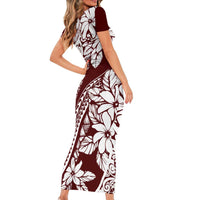 Polynesian Tropical Flowers Oxblood Color Family Matching Short Sleeve Bodycon Dress and Hawaiian Shirt LT14 - Polynesian Pride
