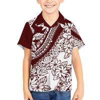Polynesian Tropical Flowers Oxblood Color Family Matching Short Sleeve Bodycon Dress and Hawaiian Shirt LT14 Son's Shirt Oxblood - Polynesian Pride