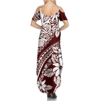 Polynesian Tropical Flowers Oxblood Color Family Matching Summer Maxi Dress and Hawaiian Shirt LT14 - Polynesian Pride