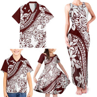 Polynesian Tropical Flowers Oxblood Color Family Matching Tank Maxi Dress and Hawaiian Shirt LT14 - Polynesian Pride