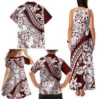 Polynesian Tropical Flowers Oxblood Color Family Matching Tank Maxi Dress and Hawaiian Shirt LT14 - Polynesian Pride