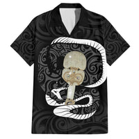 Black New Zealand Eel Family Matching Off Shoulder Short Dress and Hawaiian Shirt Aotearoa Maori Tuna With Kotiate Weapon LT14 Dad's Shirt - Short Sleeve Black - Polynesian Pride