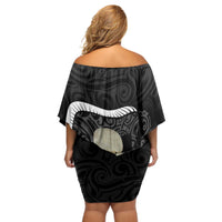 Black New Zealand Eel Off Shoulder Short Dress Aotearoa Maori Tuna With Kotiate Weapon LT14 - Polynesian Pride