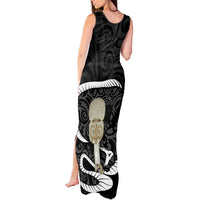Black New Zealand Eel Tank Maxi Dress Aotearoa Maori Tuna With Kotiate Weapon LT14 - Polynesian Pride