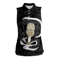 Black New Zealand Eel Women Sleeveless Polo Shirt Aotearoa Maori Tuna With Kotiate Weapon LT14 Female Black - Polynesian Pride