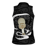 Black New Zealand Eel Women Sleeveless Polo Shirt Aotearoa Maori Tuna With Kotiate Weapon LT14 - Polynesian Pride