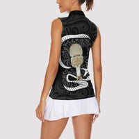 Black New Zealand Eel Women Sleeveless Polo Shirt Aotearoa Maori Tuna With Kotiate Weapon LT14 - Polynesian Pride