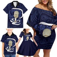 Blue New Zealand Eel Family Matching Off Shoulder Short Dress and Hawaiian Shirt Aotearoa Maori Tuna With Kotiate Weapon LT14 - Polynesian Pride